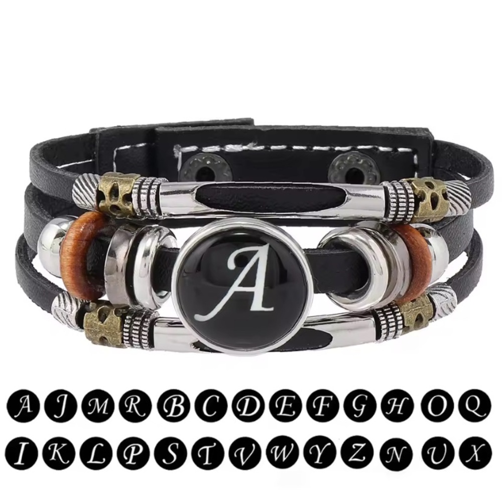 A-Z Leather Bracelet 26 initials adjustable snap bracelet